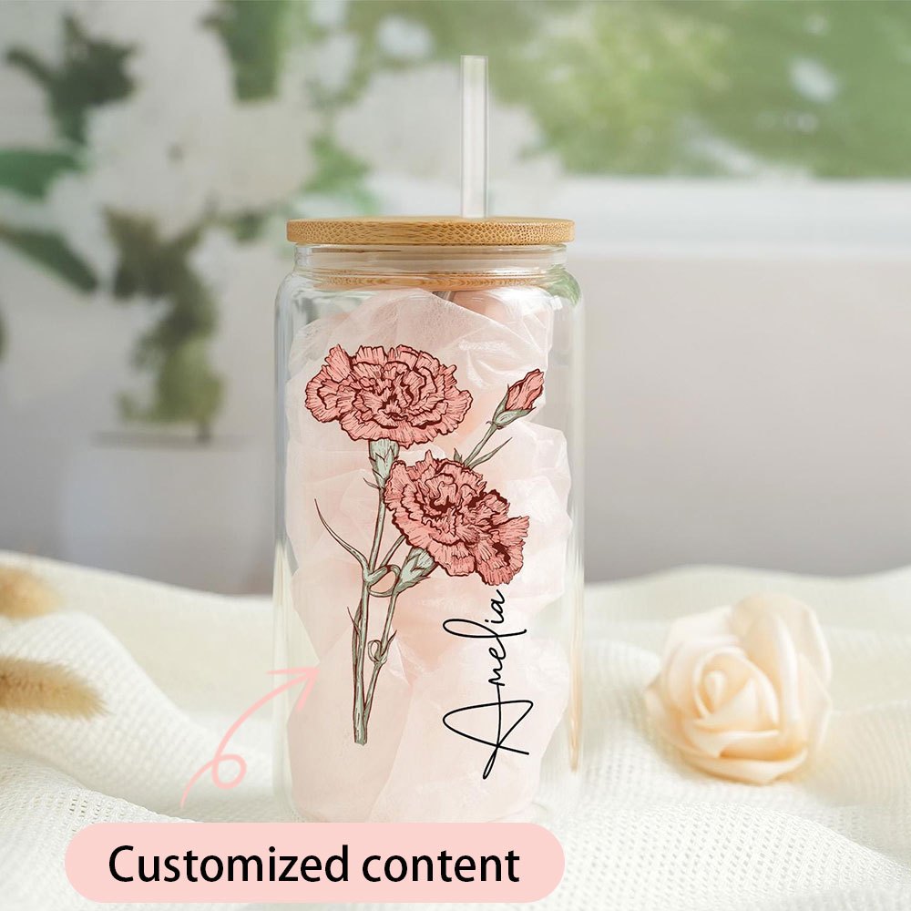 Coffee Equipment With Name - Copo de Vidro Personalizado com Flor