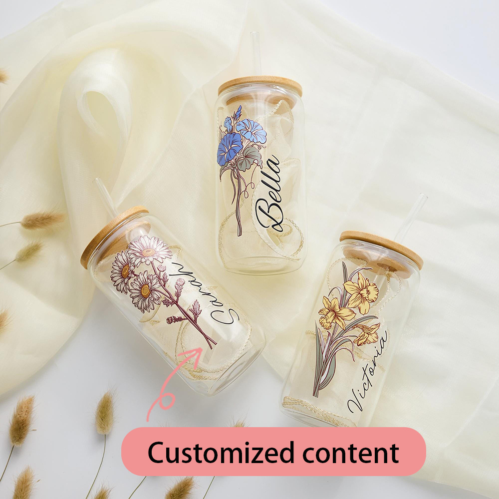 Coffee Equipment With Name - Copo de Vidro Personalizado com Flor
