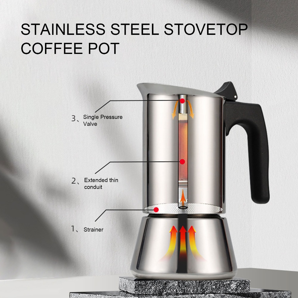Quality Coffee Equipment - Cafeteira Moka de Aço Inoxidável Grande